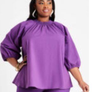 Lot of 2 Cotton Smock Neck Puff Sleeve Tops - Size 26/28